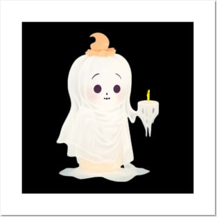 Cute Baby Ghost Holding Candle Funny Halloween Ghost Gothic,  retro vintage spooky halloween gothic ghost Posters and Art